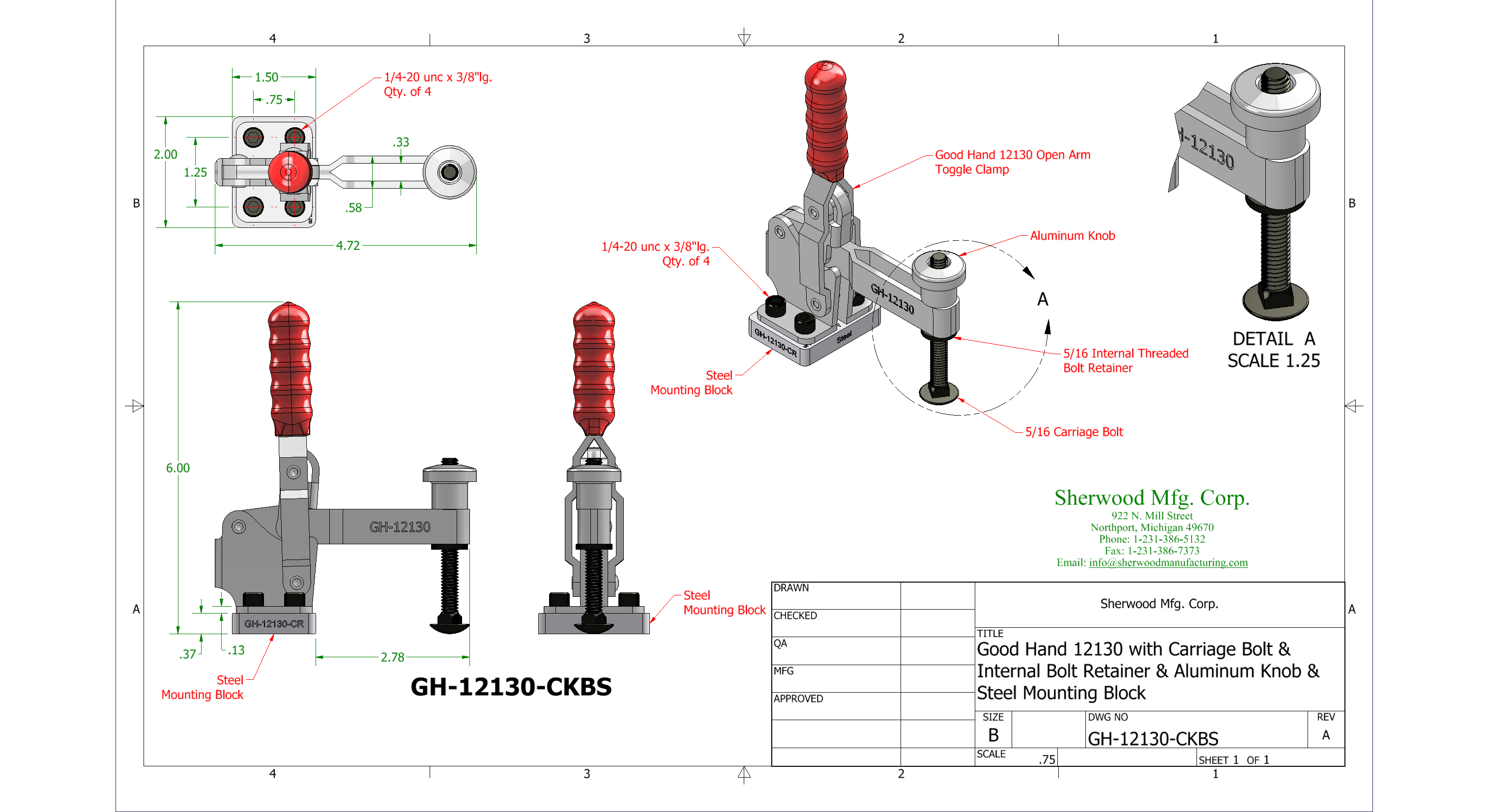 Good Hand 12130 Internal Threaded Bolt Retainer Carriage Bolt on a Mounting Block